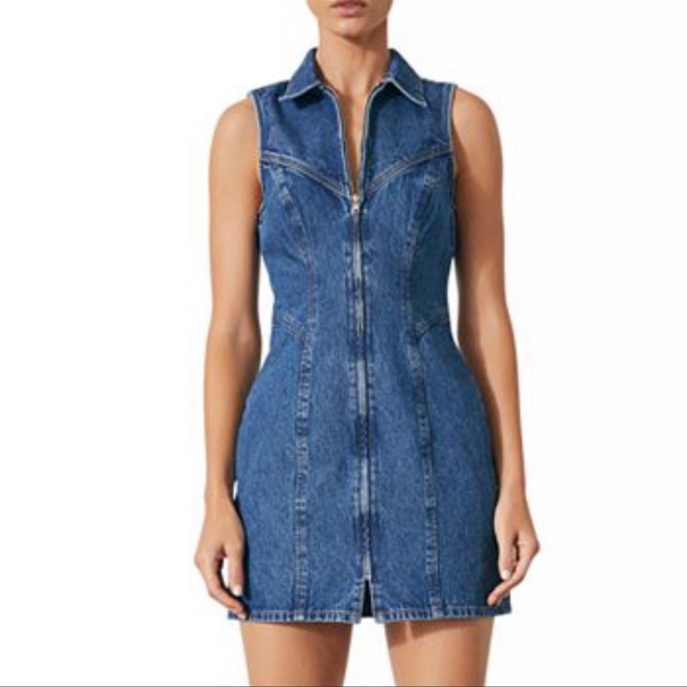 GRLFRND Collette Sleeveless Denim Mini Dress M NWT In My Dreams